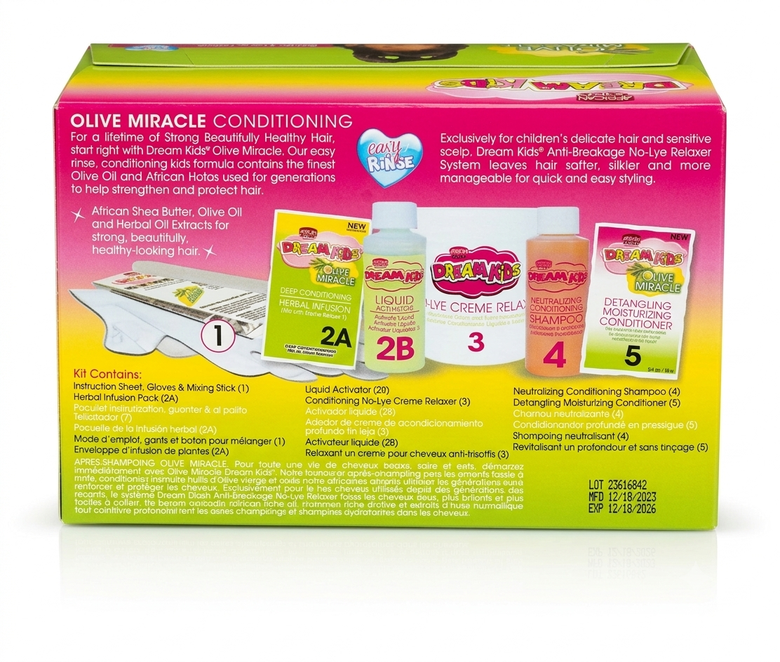 African Pride Dream Kids Olive Miracle Anti-Breakage No-Lye Creme Relaxer System (Children's Regular)