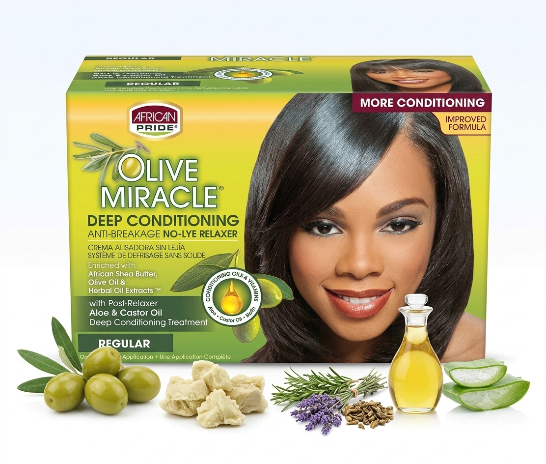 African Pride Olive Miracle Deep Conditioning No-Lye Relaxer Kit - Regular
